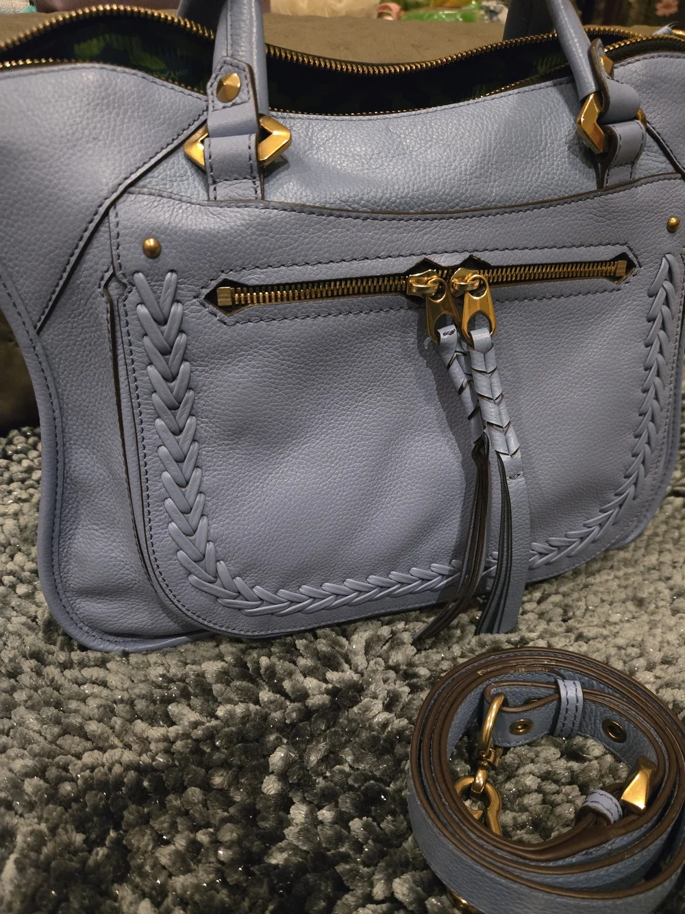 OryAny🪻Beautiful Women's Leather Satchel Handbag in Periwinkle Blue. EUC🪻